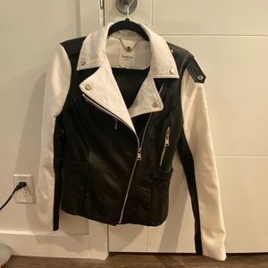 Bebe white and black leather jacket